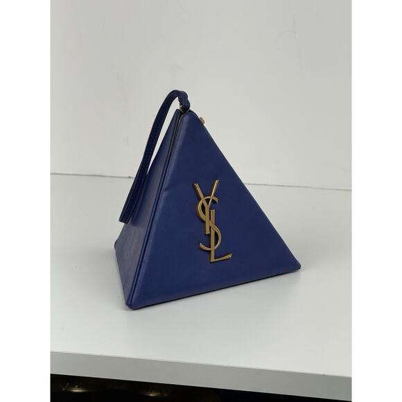 Saint Laurent Pyramid Clutch Blue Leather Bag